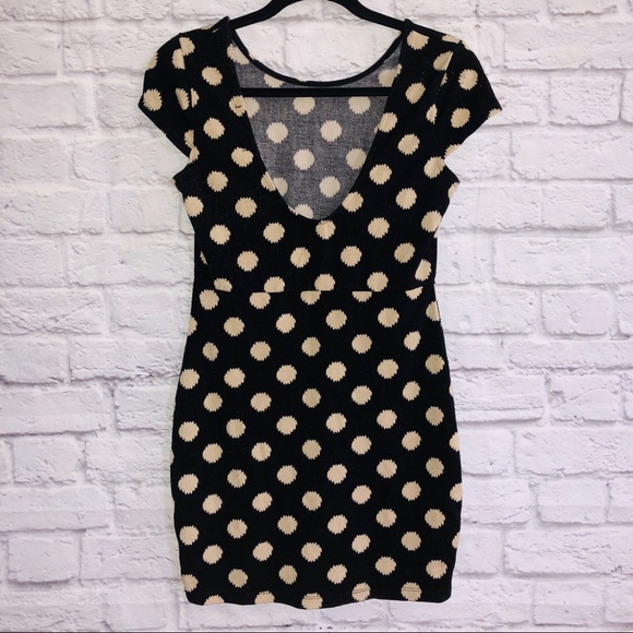 Black & Tan Polka Dot Fitted Mini Dress - Picture 2 of 6